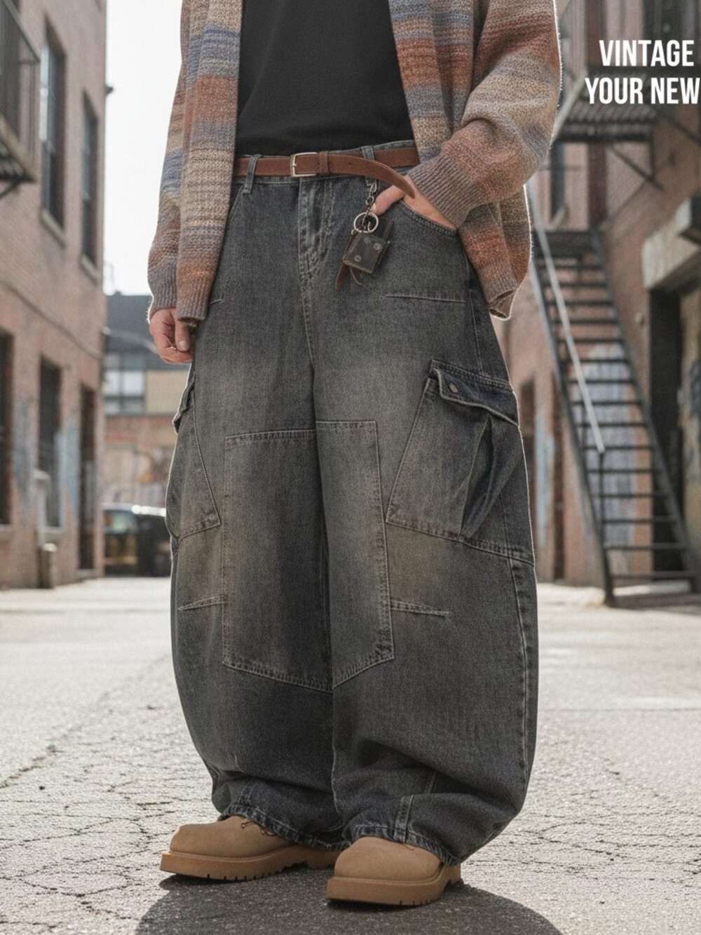 Women's Grey Baggy Jeans High Waisted Wide Leg Oversized Denim Pants